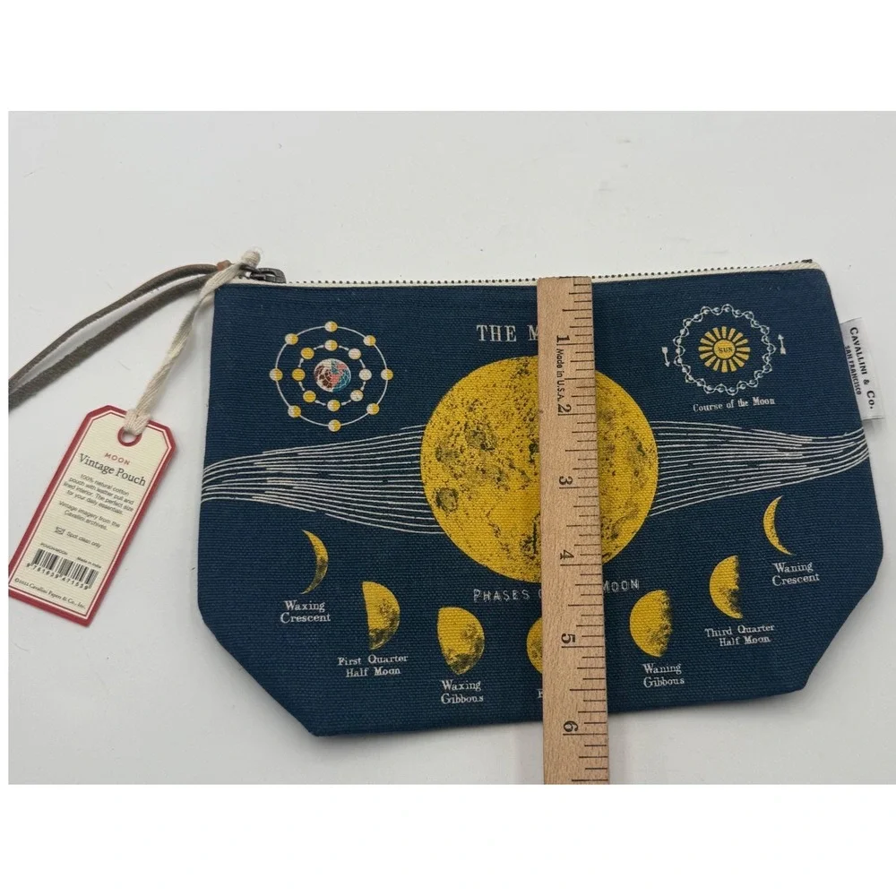 Cavallini & Co The Moon Vintage Pouch Navy Cotton Celestial Makeup Bag NWT